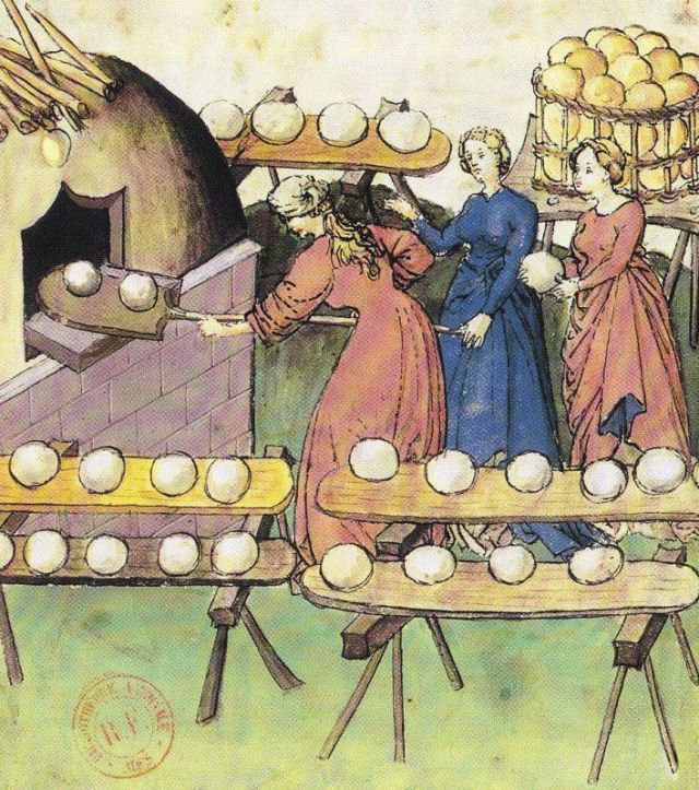 The bread oven - Tacuinum Sanitatis- fifteenth century, Paris, BnF, Manuscripts Department, Latin 9333, fol.61v Detail